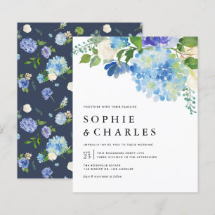 Papier Aquarelle bleue Hydrangea Faire-part de mariage