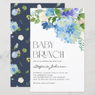 Papier Aquarelle Blue Hydrangea Baby Brunch Invitation