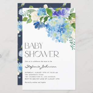 Papier Aquarelle Blue Hydrangea Baby shower Invitation