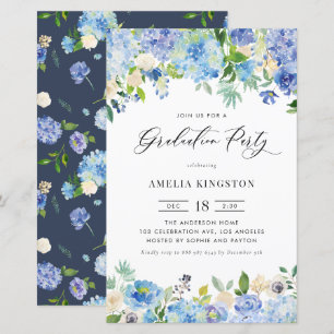 Papier Aquarelle Blue Hydrangea Graduation Party Invitati