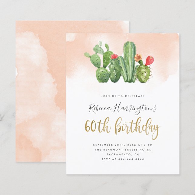 Papier Aquarelle Blush Budget & Cactus 60e anniversaire (Devant / Derrière)