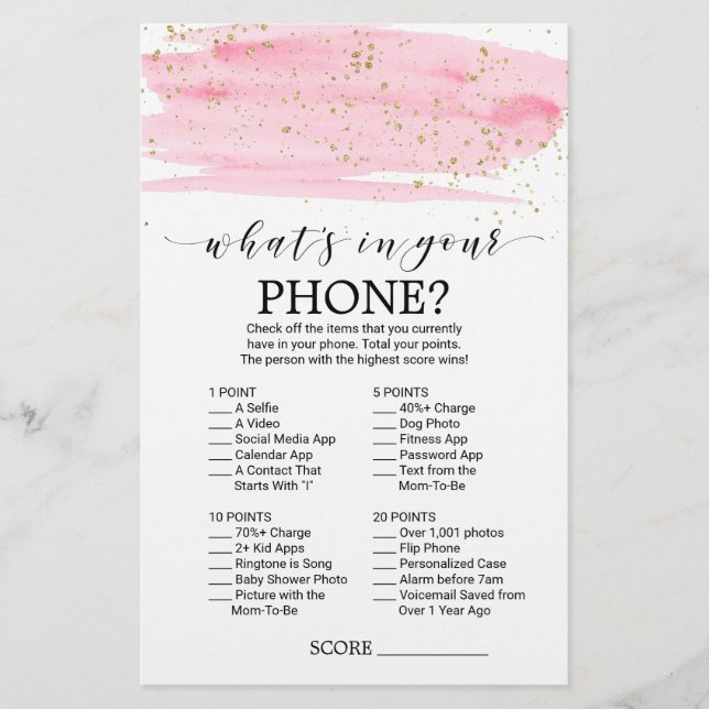 Papier Aquarelle Blush & Gold What's In Your Phone Game (Devant)