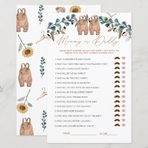 Papier Aquarelle Boho maman ou papa Baby shower jeu