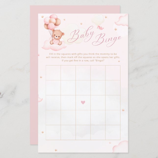 Papier Aquarelle Boho Teddy Bear Baby shower Bingo Jeu (Devant / Derrière)