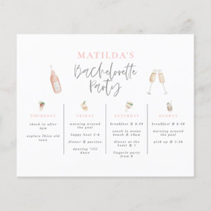 Papier aquarelle boisson rose girly bachelorette itinérai