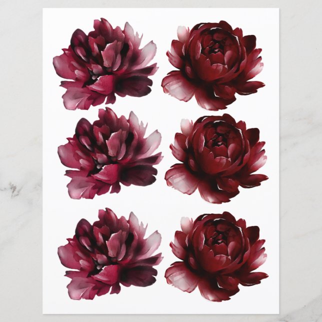 Papier Aquarelle Bourgogne Rouge Roses 2 côtés Scrapbook (Devant)