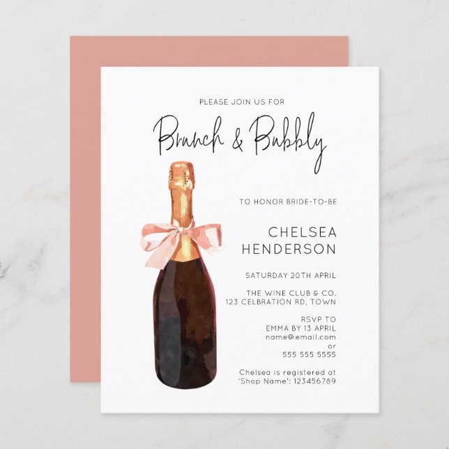 Papier Aquarelle Budget Champagne Rose Brunch & Bubbly (Devant / Derrière)
