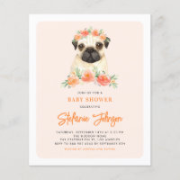 Aquarelle Carlin Pêche Florale Invitation d'annive