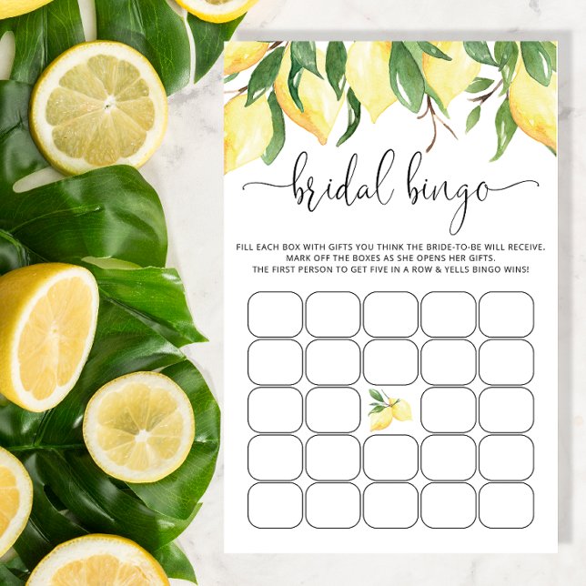 Papier Aquarelle Citron Fête des mariées Jeu de Bingo (Créateur téléchargé)