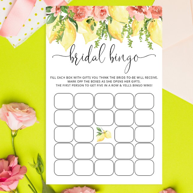 Papier Aquarelle Citron Fête des mariées Jeu de Bingo (Créateur téléchargé)