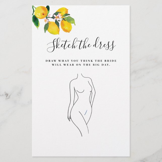 Papier Aquarelle Citron Mariage robe Fête des mariées Jeu (Devant)