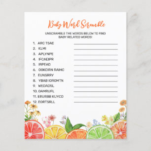 Papier Aquarelle Citrus Baby shower Word Scramble Jeu