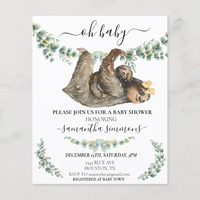 Papier Aquarelle de Baby shower de fentes Eucalyptus (Devant)