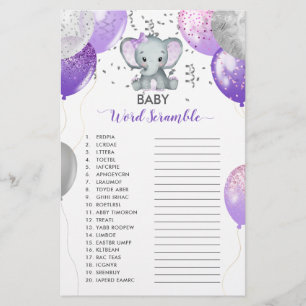 Papier Aquarelle d'éléphant violet Bébé Mot Scramble