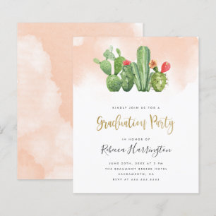 Papier Aquarelle et cactus Blush Budget Graduation Party