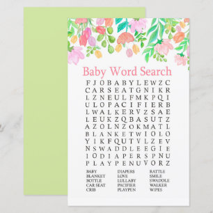 Papier Aquarelle Fleurs Baby shower Word Search Jeu