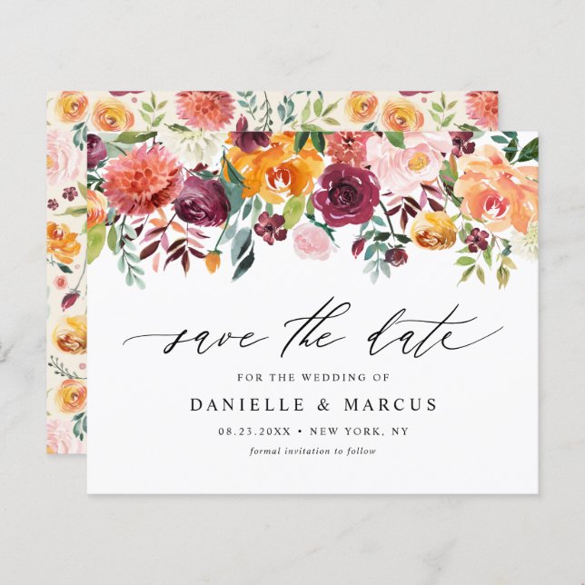 Papier Aquarelle Fleurs d'automne Floral Enregistrer la d (Devant / Derrière)