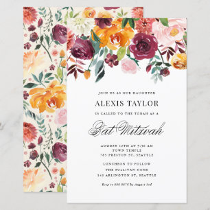 Papier Aquarelle Fleurs d'automne Invitation Bat mitzvah