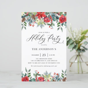 Papier Aquarelle Fleurs d'hiver Invitation Fête de Vacanc