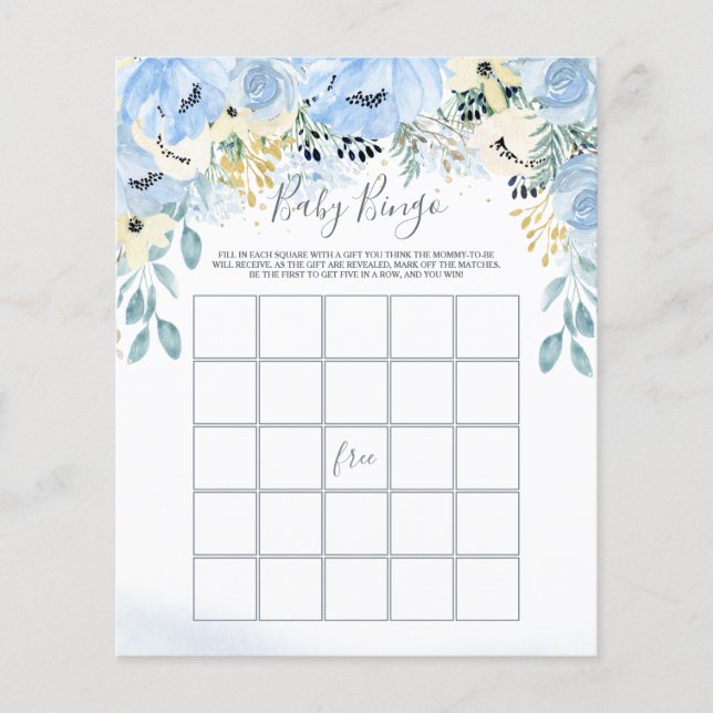 Papier Aquarelle Floral Baby shower Bingo Jeu (Devant)