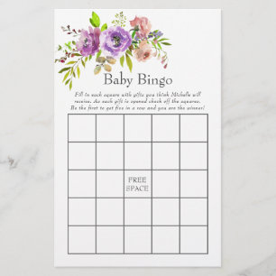 Papier Aquarelle Floral Baby shower de printemps Bingo