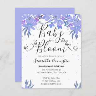 Papier Aquarelle Floral Fancy Script bébé en bleu fleur