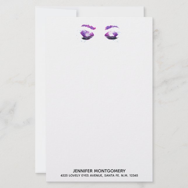 Papier Aquarelle glamour aux yeux et aux bouillons pourpr (Devant)
