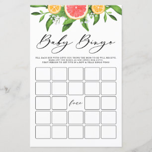 Papier Aquarelle Grapefruit Baby Baby shower de Bingo Jeu
