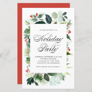 Papier Aquarelle Holly Greenery Fête Invitation