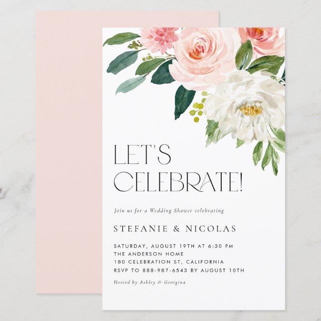 Papier Aquarelle Joli Wedding shower de fleurs de jardin (Devant / Derrière)