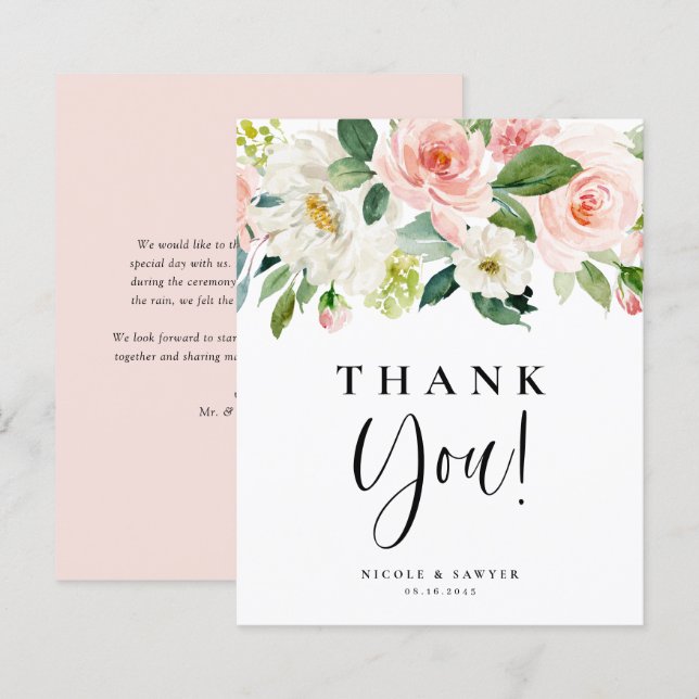 Papier Aquarelle Jolie Fleurs Jardin Mariage Merci (Devant / Derrière)