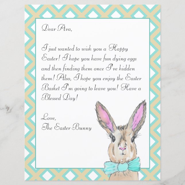 Papier Aquarelle Lapin de Pâques Lettre pour vos Enfants (Devant)