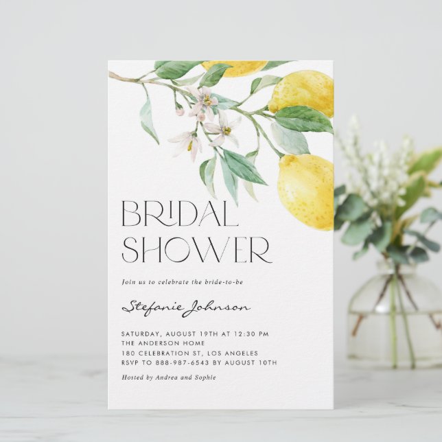Papier Aquarelle Lemon Été Douche nuptiale invitation (Debout devant)