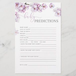 Papier Aquarelle lilas Cerisiers fleurs bébé prédictions