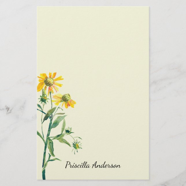 Papier Aquarelle Moderne Printemps Jaune Vert Floral (Devant)