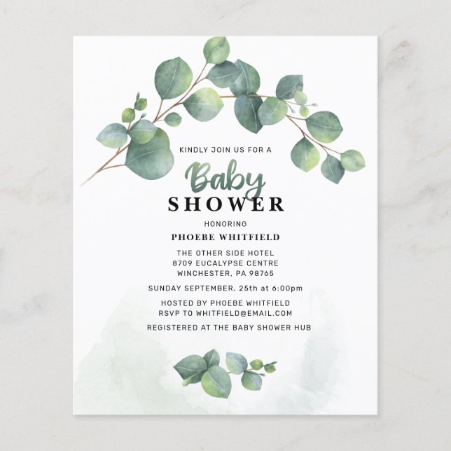 Papier Aquarelle moderne verte Baby shower Invitation (Devant)