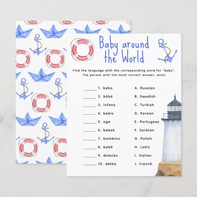Papier Aquarelle nautique - bébé autour du monde jeu (Devant / Derrière)