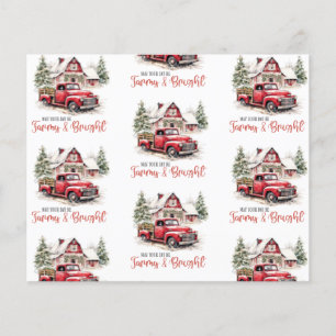 Papier Aquarelle Noël Vintage Camion et grange