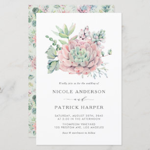 Papier Aquarelle Pastel Succulents Faire-part de mariage