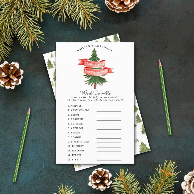 Papier Aquarelle Pine Arbre Joyeux Petit Baby shower Jeu (Créateur téléchargé)