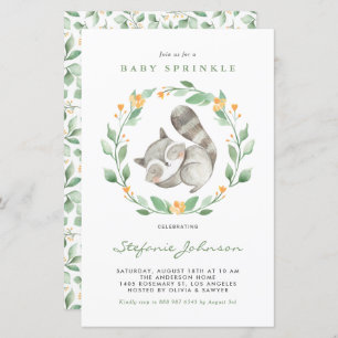 Papier Aquarelle Raccoon Vert Baby Sprinkle Invitation