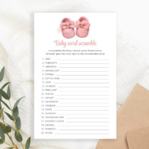 Papier Aquarelle rose Chaussures Baby shower Word Scrambl