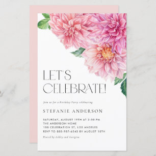 Papier Aquarelle rose Dahlia Invitation de fête d'anniver