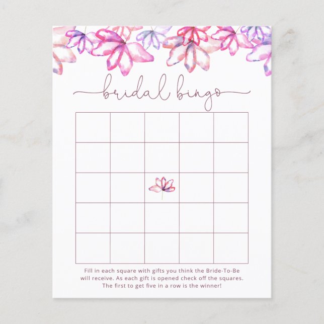 Papier Aquarelle rose Fête des mariées Florale Jeu de Bin (Devant)