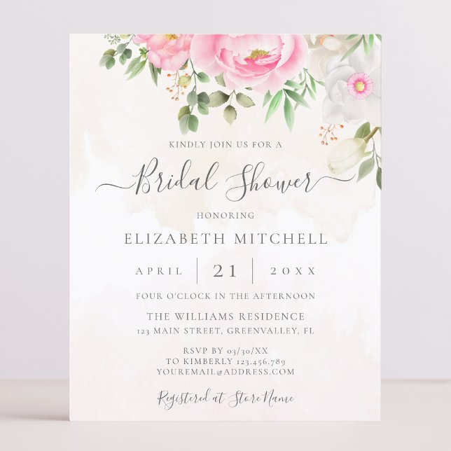 Papier Aquarelle rose Floral Douche nuptiale Invitation (Créateur téléchargé)