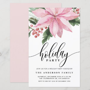 Papier Aquarelle rose Poinsettia Invitation de vacances