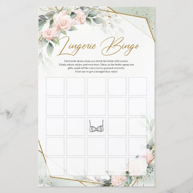 Papier Aquarelle rose roses verdure or Lingerie Bingo (Devant)