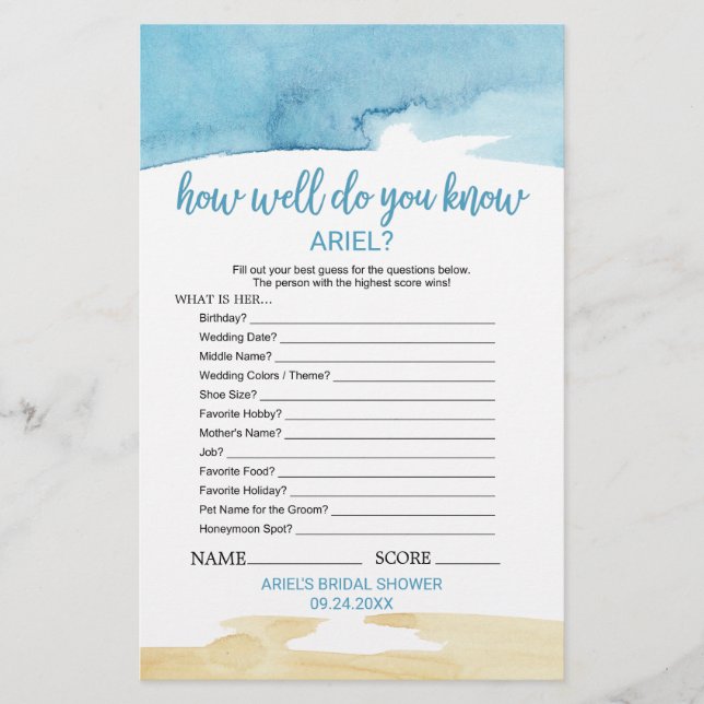 Papier Aquarelle Sable & Mer Jeu "What's In Your Purse" (Devant)