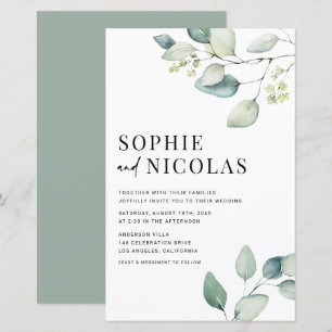 Papier Aquarelle Sage Green Eucalyptus Mariage Invitation
