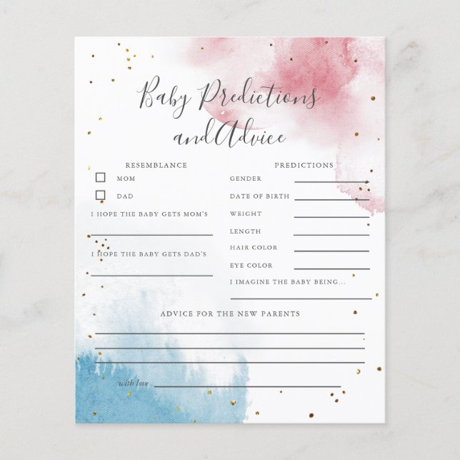 Papier Aquarelle Sexe Révéler Baby Predictions Jeu (Devant)